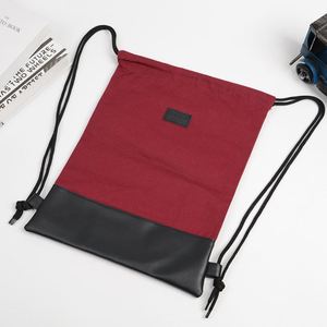 Durable Cotton <b>Canvas</b> <b>Drawstring</b> <b>Bag</b> with Sturdy PU Base for Daily Use Casual for Commute & Shopping with Vintage Brand Patch - Product Image 6