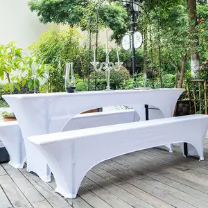 Hot Sale rectangle custom fitted spandex stretch one piece elastic beer table cover and two pieces stretch beer bench cover