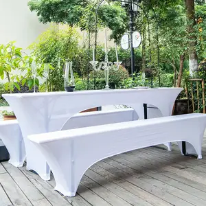 Offre Spéciale rectangle personnalisé ajusté spandex extensible une pièce élastique couverture de table à bière et deux pièces extensible couverture de banc de bière