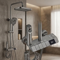 Système de douche intelligent mural blanc-gris style piano avec affichage numérique LED et pistolet de pulvérisation