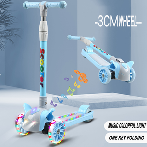 Trottinette pliable multifonction à 3 <span class=keywords><strong>roues</strong></span> pour enfants de 9 ans avec musique et lumière rose, <span class=keywords><strong>roues</strong></span> en PU réglables en hauteur - Product Image 2