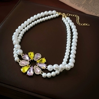 Mode femmes fête de mariage doux coloré cristal fleur collier boucle d'oreille ensemble de bijoux perle tour de cou collier boucle d'oreille ensemble