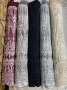 Tissu georgette en viscose avec perles lourdes et matériau tricoté en tulle entièrement brodé idéal pour les robes de mariée - Product Image 5