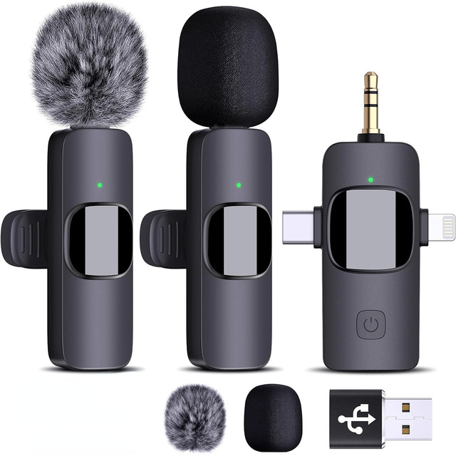 K15 3 in 1 Wireless Lavalier Microphone Noise Reduction Radio Clips Lapel Microphone Outdoor Living Video Tiktok Mini Microphone