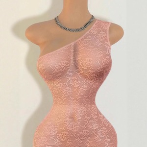 Tuta Corta Estiva Sexy con Spalline Oblique in <span class=keywords><strong>Pizzo</strong></span>, Body Intero Elasticizzato - Product Image 4