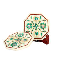 Sous-verre en marbre blanc poli de qualité supérieure, avec incrustation de pierre complexe, fait main, imitation antique, accessoire de décoration de table, artisanat