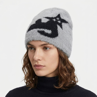 Bonnet en mohair jacquard, tricoté duveteux, motif animalier, doux et chaud, bonnet d'hiver unisexe, streetwear, couvre-chef, casquettes de créateur personnalisées