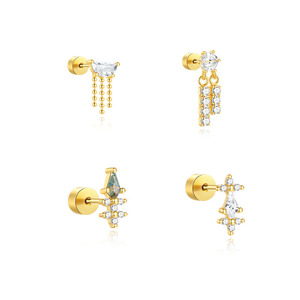 Boucles d'oreilles de luxe en argent 925 avec pampilles, zircon et agate motif herbe aquatique - Product Image 1