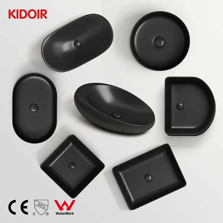 Kidoir Modern Egg Shape Ceramic Above Counter Table Top Oval Black Lavabo Bowl Bathroom Sinks Egg Shape Hand Wash Basin Sink