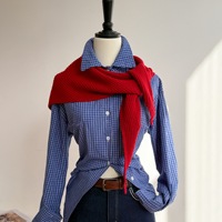 Nouvelle Écharpe Longue Triangulaire Rouge pour Femme – Accessoire Hiver Polyvalent : Châle/Boléro Tricoté Chaud Couleur Unie 100% Coton