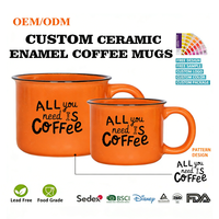 Ensemble de tasses à café de camping en céramique à l'aspect émail rétro vintage avec logo personnalisé, vaisselle en grès mouchetée classique pour le feu de camp