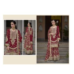 Vente en gros de robe d'occasion spéciale brodée de chinon lourd Palazzo Salwar Kameez avec séquence de travail disponible différentes quantités - Product Image 1