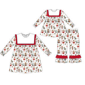 Vestidos <span class=keywords><strong>para</strong></span> niñas <span class=keywords><strong>adolescentes</strong></span> con cuello babero y volantes con monograma, <span class=keywords><strong>trajes</strong></span> <span class=keywords><strong>para</strong></span> niñas con estampado navideño, vestido personalizado <span class=keywords><strong>de</strong></span> algodón <span class=keywords><strong>para</strong></span> niñas - Product Image 1