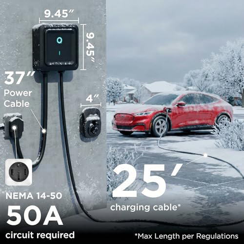 DIBOEV Level 2 EV Charger 40 Amp 240V Wall Home J1772/Type 1/2/CHAdeMO 25' Cable Smart IP66 Waterproof 22-43kW New