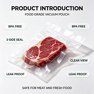 Sacs sous vide de qualité alimentaire, pochettes à trois soudures latérales en LDPE pour steak, emballage alimentaire jetable thermoscellable - Product Image 3
