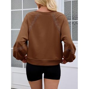 Sweat-shirt court surdimensionné personnalisé pour femme, col en V, détails en dentelle, manches longues, doux, léger, coupe ample, style Y2K, idéal pour l'automne - Product Image 5