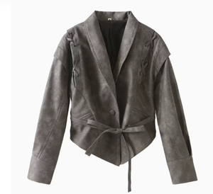 Chaquetas de Motocicleta de Manga Larga para Mujer, Estilo Retro, Cuello de Solapa, con Cinturón, Novedades de Primavera y Otoño - Product Image 6