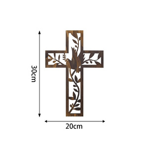 Cruz de pared de madera tallada a mano, Art <span class=keywords><strong>Deco</strong></span> rústico para decoración del hogar cristiano, Iglesia ecológica, adorno colgante para la escuela trasera, regalo - Product Image 6