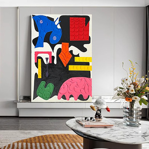 Hand Painted Abstract Oil Painting Colorful Textured Canvas Art For Living Room Entryway Dining Decor Rectangle No <b>Frame</b> - Product Image 2