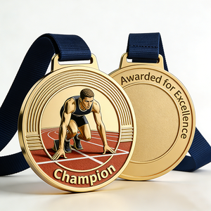 Médaille de sport personnalisée en métal doré, design vierge en alliage de zinc émaillé 3D, pour <span class=keywords><strong>la</strong></span> course de demi-marathon, 5K, 10K, avec ruban - Product Image 1