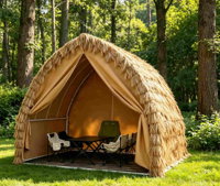 Direkt vom Hersteller: Wasserdichter, feuerfester Reetdach-Pavillon im Segelboot-Stil aus pulverbeschichtetem Stahl für den Garten und Außenbereich