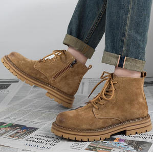 Automne printemps hommes <span class=keywords><strong>bottes</strong></span> en cuir décontractées à la mode grande taille fermeture éclair latérale tirant loquet travail <span class=keywords><strong>moto</strong></span> chaussures doublure en cuir véritable - Product Image 1