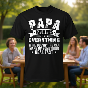 Papa sait tout T-shirt vintage pour homme en coton noir unisexe col rond à manches courtes cadeau pour la fête des pères taille S à 3Xl - Product Image 3