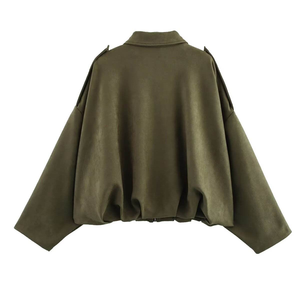 YZ <strong>Women</strong> Europe Style Loose Coat Spring Autumn Casual <strong>Suede</strong> Texture Lapel Zipper <strong>Women's</strong> Clothes Solid Color Pilot <strong>Jacket</strong> - Product Image 2