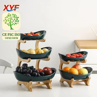 Bandeja de Frutas Creativa de Tres Niveles, Estilo Minimalista, Patrón Sólido, Soporte de Madera de Bambú, Bandeja para Aperitivos y Dulces, Cesta de Frutas