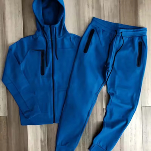 Conjunto de pantalones con capucha y cremallera de manga larga de poliéster transpirable con logotipo personalizado para hombre, chándal de 2 piezas para correr para otoño - Product Image 5