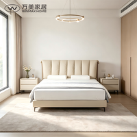 Cadre de lit confortable en cuir véritable, style minimaliste moderne, luxe, taille King & Queen, meubles de chambre à coucher en bois V467