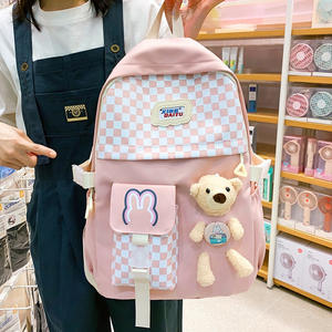 Cartoon Checkerboard Children's Japanese College Style High Beauty Girls' Backpack Four Piece Set - Product Image 3