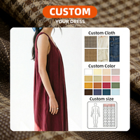 Robe longue plissée marron personnalisée OEM sans manches à col rond, style décontracté bohème pour la plage et les vacances d'été pour femme
