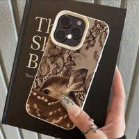 Coque de téléphone portable populaire en cuir de cerf texturé avec dentelle pour iPhone 16 15 17 18 Pro Max, coque arrière antichoc Funda