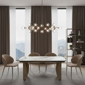 Moderno Juego de Mesa de Comedor Extensible con Base de Metal Dorado y Cubierta de Cerámica para Hogar, Hotel o Restaurante - Product Image 3