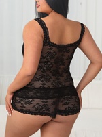 Ensemble 2 pièces nuisette et short en dentelle transparente sexy à fines bretelles, grande taille, vente en gros d'usine