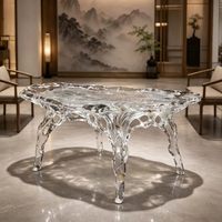 Table à thé en acrylique haut de gamme personnalisée, motif feuille transparente, pour hôtel, villa, salle de thé, salle d'exposition, hall d'entrée