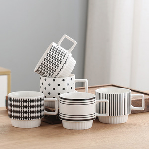Venta al por mayor de vajilla de cerámica de punto blanco y negro de estilo americano platos de CENA DE Hotel de porcelana tazón y plato conjunto de vajilla - Product Image 4