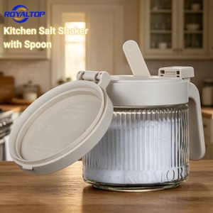 Contenitori in Vetro Rotondi da 300ml per Condimenti, <span class=keywords><strong>Sale</strong></span> e <span class=keywords><strong>Zucchero</strong></span> con Manico in Plastica e Coperchio Automatico, Utensili da Cucina all'Ingrosso - Product Image 2