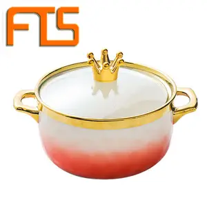 FTS Panci Sup Kustom dengan Tutup Hadiah Porselen Beras Kreatif Kerajinan Sup Instan Ramen Bulat Keramik Mangkuk Mie