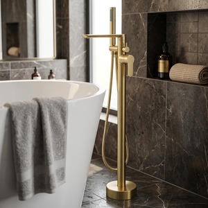 Robinet de <span class=keywords><strong>baignoire</strong></span> sur pied en laiton brossé doré de luxe avec douchette à main fine - Product Image 3