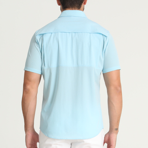 เสื้อตกปลามีช่องระบายอากาศด้านหลังแขนสั้นสำหรับผู้ชายเสื้อตกปลามีกระดุมแห้งเร็วออกแบบโลโก้ได้ตามต้องการ - Product Image 4