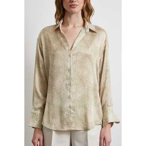 เสื้อเชิ้ตผ้าซาตินลายวีเนคสีเขียว เสื้อเชิ้ตผู้หญิงลำลองติดกระดุม สไตล์เรียบง่ายทุกวัน - Product Image 5