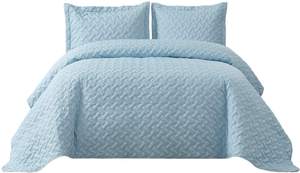 Copriletto Trapuntato Azzurro per Letto Singolo, Matrimoniale, Queen e King con Federe Coordinate - Product Image 3