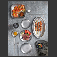 Assiettes de service en acier inoxydable 304 style rétro coréen motif flocon de neige pour restaurant, table de pique-nique et camping en extérieur