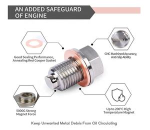 Plugue magnético de drenagem de óleo para motor, tamanho M14 x 1.5, plugues de drenagem de óleo em aço inoxidável com junta vermelha - Product Image 5