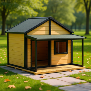 Casa para Perros de Madera Amarilla para Exteriores con Porche y Techo de Asfalto, para Mascotas Medianas y Grandes, Modelo D0100X3X0SJ - Product Image 2