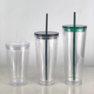 Ready To Ship Wholesale Double Wall Reusable Acrylic Plastic Tumbler Snow Globe Cup With Straw and Lid 24oz 22oz 16oz