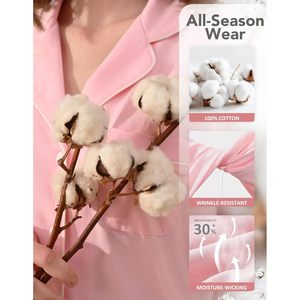 Pijamas personalizados 100% algodón para mujer, conjunto de 2 piezas con botones, manga corta con bolsillos, ropa de dormir suave, ropa de estar por casa, pijamas de bambú. - Product Image 3