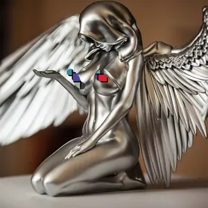 Silver angel wings resin craft table ornament holiday gift angel ornament home decor